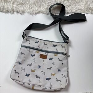 Peony Dog Breed Print Oilcloth Matte Crossbody Bag Light Gray